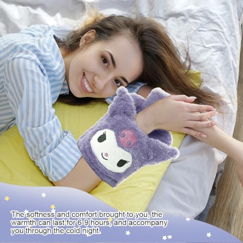 HANNEA® Kuromi Hot Water Bag with Plush Cover Refillable Anti-leakage PVC Period Pain Cramp Back Relief 2 PCS HANNEA® Kuromi Hot Water Bag with Plush Cover Refillable Anti-leakage PVC Period Pain Cramp Back Relief 2 PCS